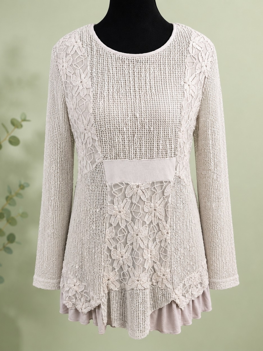 Indigo Soul Cottagecore Lace Mesh Tunic Top Medium Boho Romantic Layered Ruffle